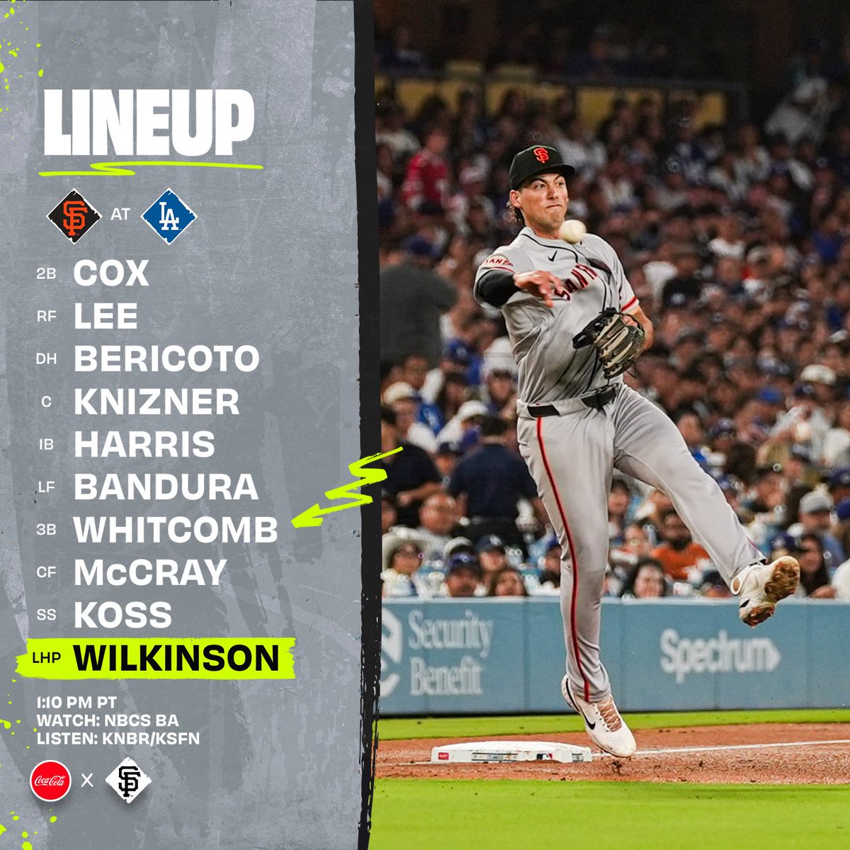 Jonah Cox - 2B
Jung Hoo Lee - RF
Victor Bericoto - DH
Andrew Knizner - C
Brett Harris - 1B
Scott Bandura - LF
Shay Whitcomb - 3B
Grant McCray - CF
Christian Koss - SS
Matt Wilkinson - LHP