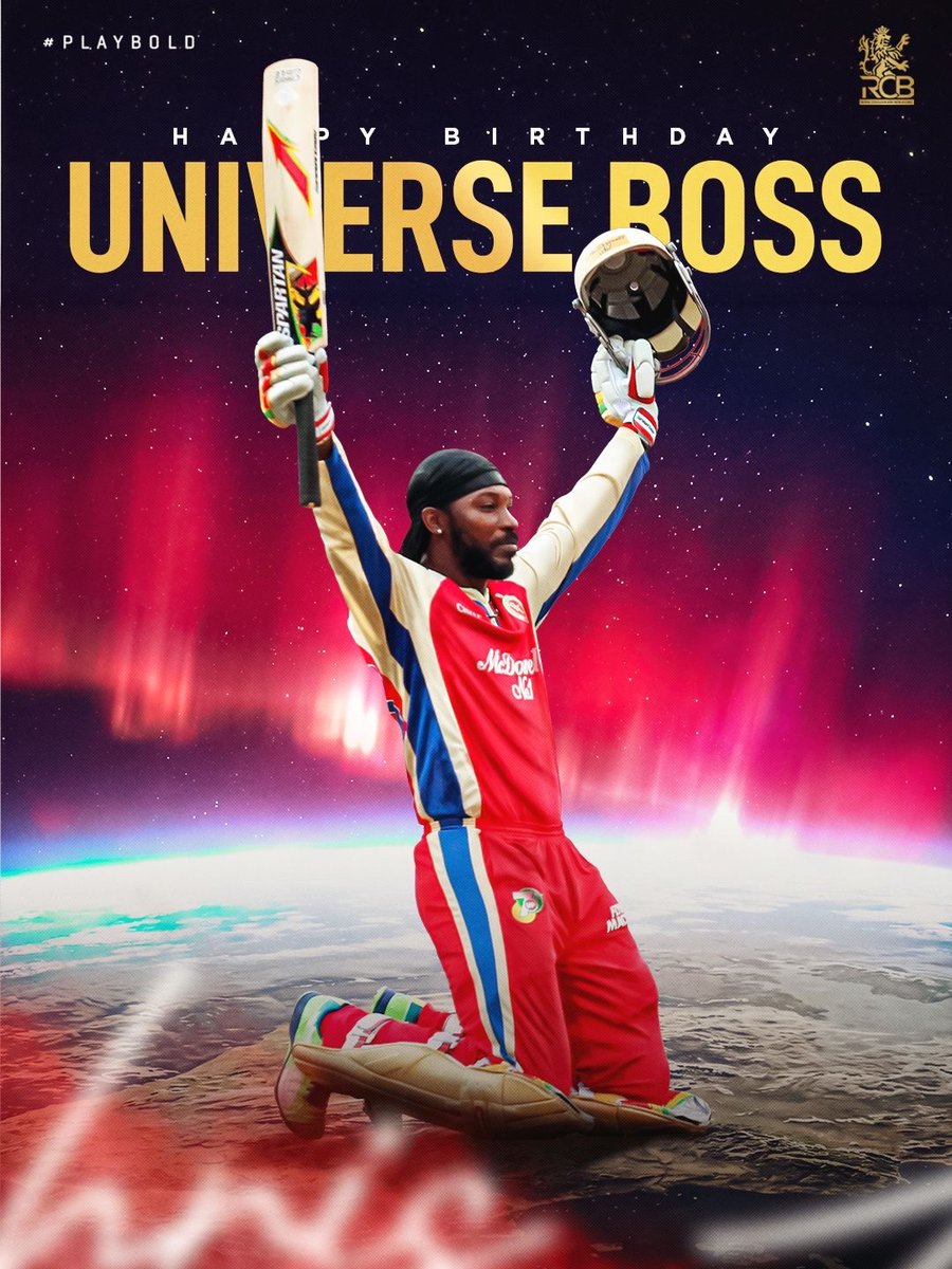 RCBTweets's tweet photo. Before “𝘢𝘶𝘳𝘢” became internet lingo, there was 𝗖𝗵𝗿𝗶𝘀 𝗚𝗮𝘆𝗹𝗲. 🗿😮‍💨

𝗛𝗮𝗽𝗽𝘆 𝗕𝗶𝗿𝘁𝗵𝗱𝗮𝘆 𝘁𝗼 𝘁𝗵𝗲 𝗨𝗻𝗶𝘃𝗲𝗿𝘀𝗲 𝗕𝗼𝘀𝘀 and one of the greatest entertainers to ever wear our colours. ❤️‍🔥🎂

#PlayBold #ನಮ್ಮRCB https://t.co/ApnMQxDpAI