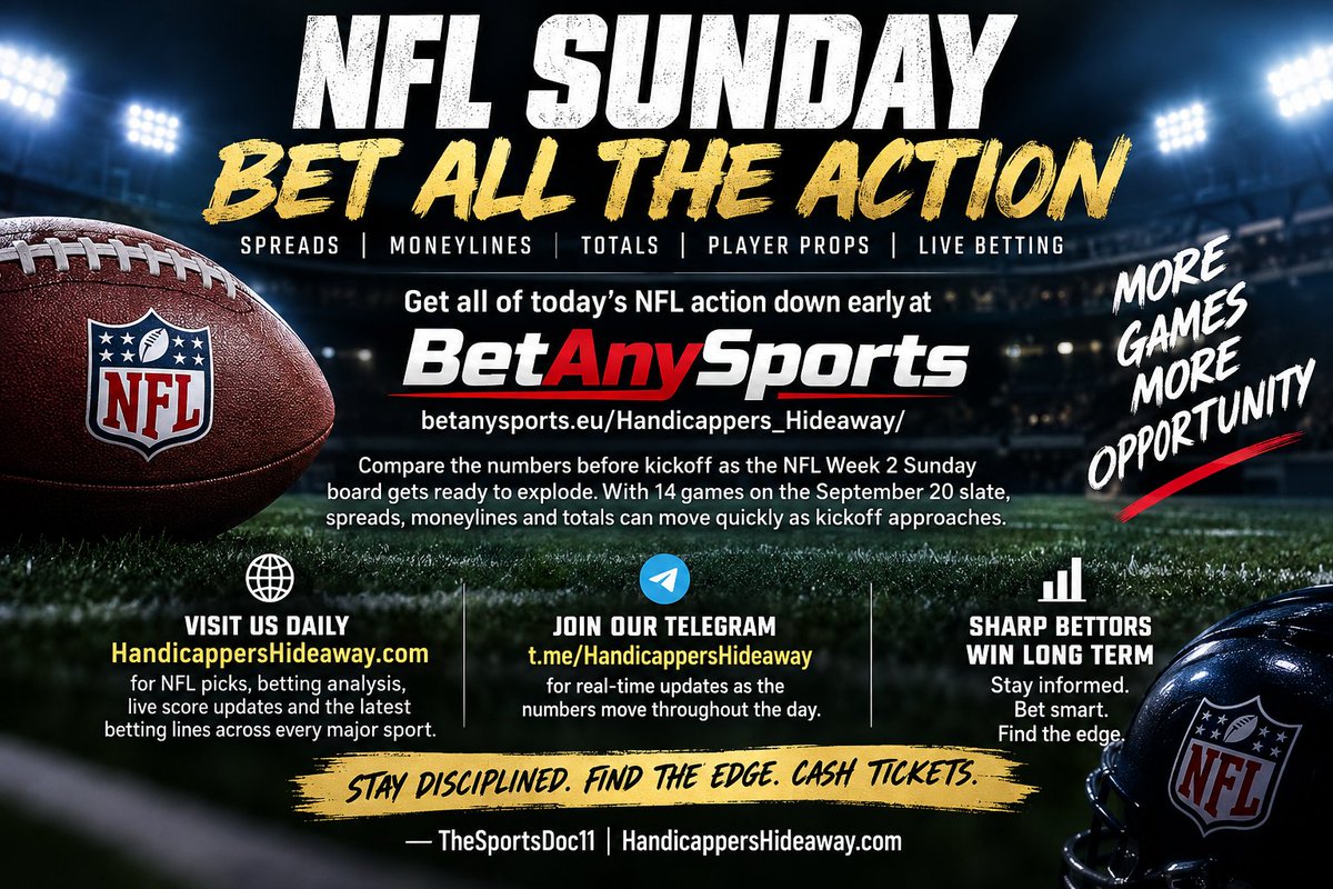 cappershideaway's tweet photo. 🚨🔥 NFL SUNDAY IS LIVE!

📊 SCORES:
PHI 0-0 TEN | PIT 0-0 NE
MIN 0-0 CHI | CAR 0-0 ATL
GB 0-0 NYJ | NO 0-0 BAL
CIN 0-0 HOU | CLE 0-0 TB

🏈 Track the scores. Shop the number. Beat the move!

💰 BETANYTHING:
https://t.co/zdLMshhIDE

💰 BETPHOENIX:
https://t.co/joU4jkUfyV

📲 JOIN US ON TELEGRAM:
https://t.co/Ows5xvsPWJ

🔥 Follow the action, betting updates & more!
#NFL #NFLBetting #NFLSunday #NFLWeek2 #SportsBetting #LiveScores #FootballBetting #HandicappersHideaway