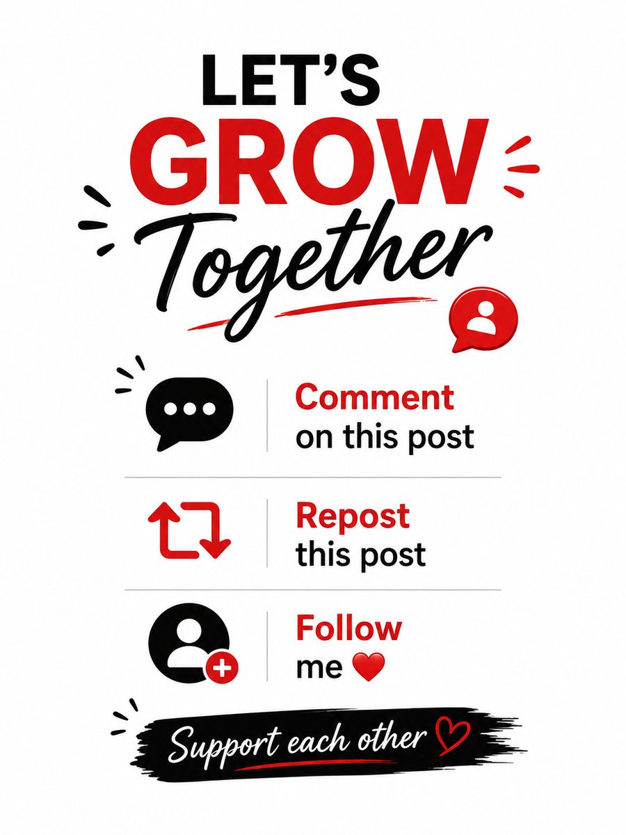 sahil378156's tweet photo. 🚀 Want to grow & earn on X? Keep these points in mind:

❤️ LIKE — show support
💬 COMMENT — start conversations
🔁 REPOST — share valuable content
🤝 CONNECT — meet and support new people

Don’t just post your own content and wait. Spend time engaging with others, visiting profiles, replying to posts and building genuine connections.

Be active. Support others. Create consistently. Build your community. 💯🔥