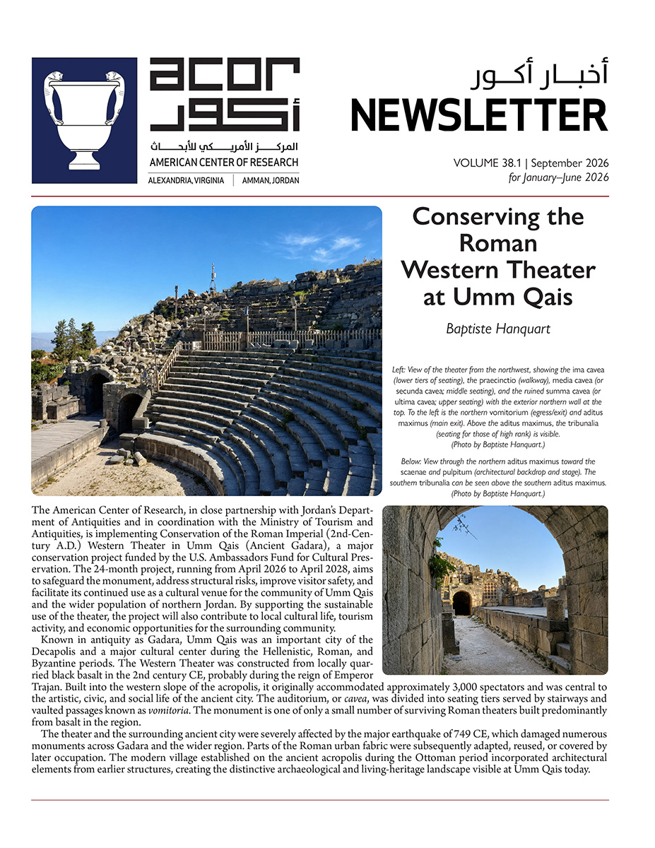 ACORJordan's tweet photo. ACOR Newsletter 38.1 published! News includes State Department-funded work at Umm Qais &amp; Ain az-Zara/Kallirhoe &amp; on the National Cultural Heritage Property Database of The Kingdom of Jordan &amp; fighting trafficking of antiquities. https://t.co/tCNQ4epxBJ https://t.co/mT2dzaKalr