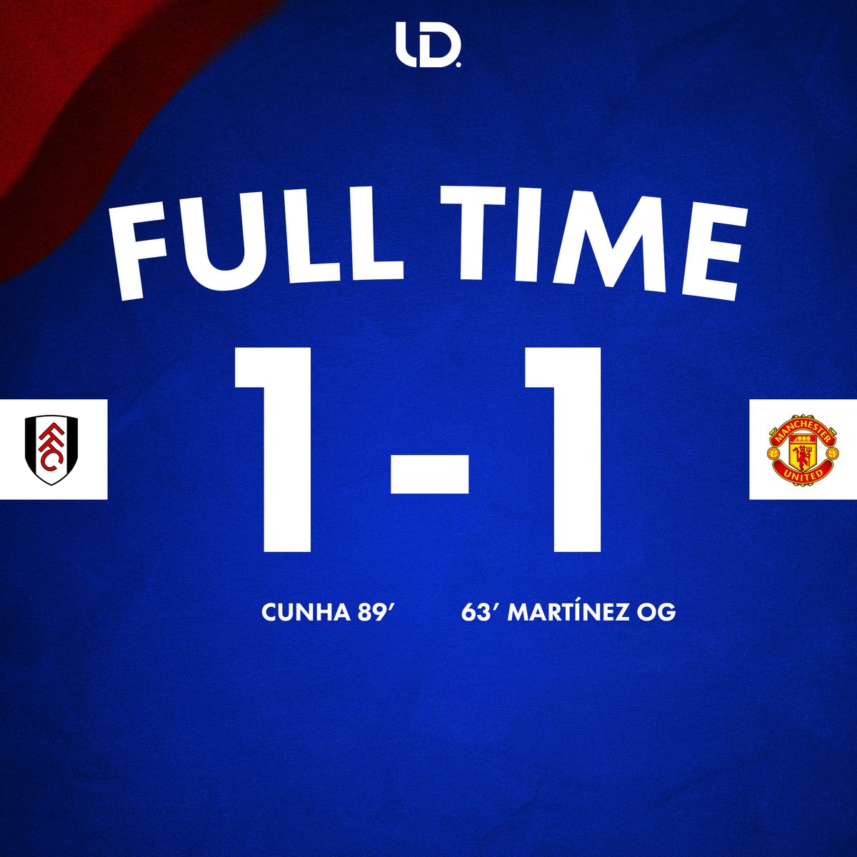 UtdDistrict's tweet photo. FT: 1-1.

#mufc draw to Fulham, who started the game at the bottom of the #PL table.

Sum that up in three words 👇 https://t.co/rBd0BirQ2n