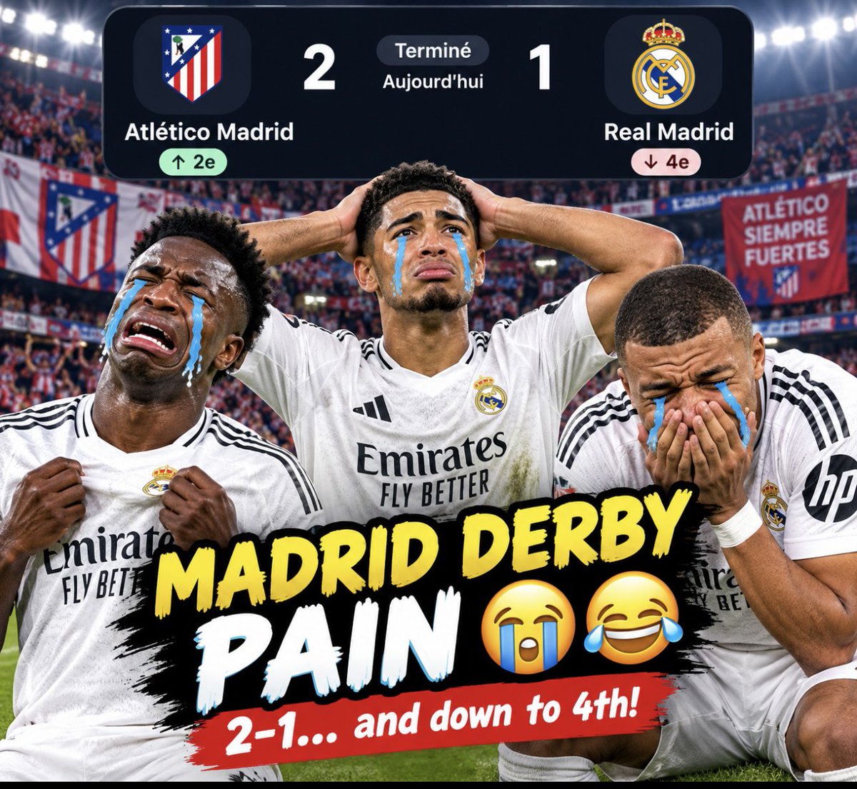 AtifAli84948931's tweet photo. 🇪🇸 LA LIGA TOP 5 — AFTER MADRID DERBY 🔥
🥇 Barcelona — 21 Pts
🥈 Atlético Madrid — 16 Pts ⬆️
🥉 Real Betis — 16 Pts
4️⃣ Real Madrid — 15 Pts 😭😂
5️⃣ Sevilla — 13 Pt
#LaLiga #Barcelona #AtleticoMadrid #RealMadrid #RealBetis #Sevilla #MadridDerby #Football #LaLiga2026 #FootballFans https://t.co/iqkbPqaLs7