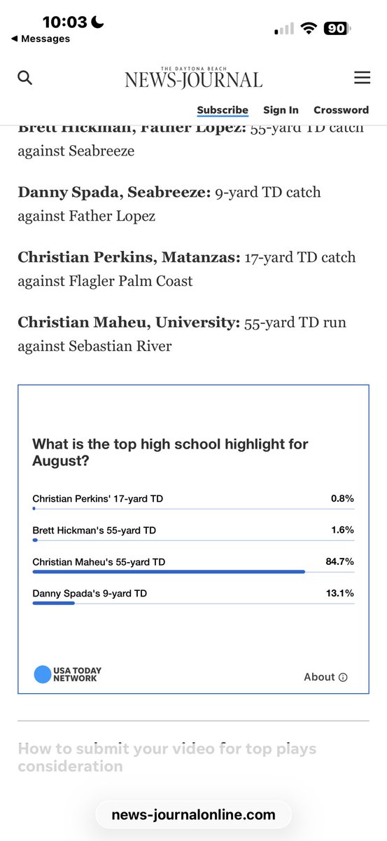 Maheu_C13's tweet photo. Winner of Daytona Beach News Journal August Play of the Month🙌🏼 https://t.co/qnZLXNsm23
