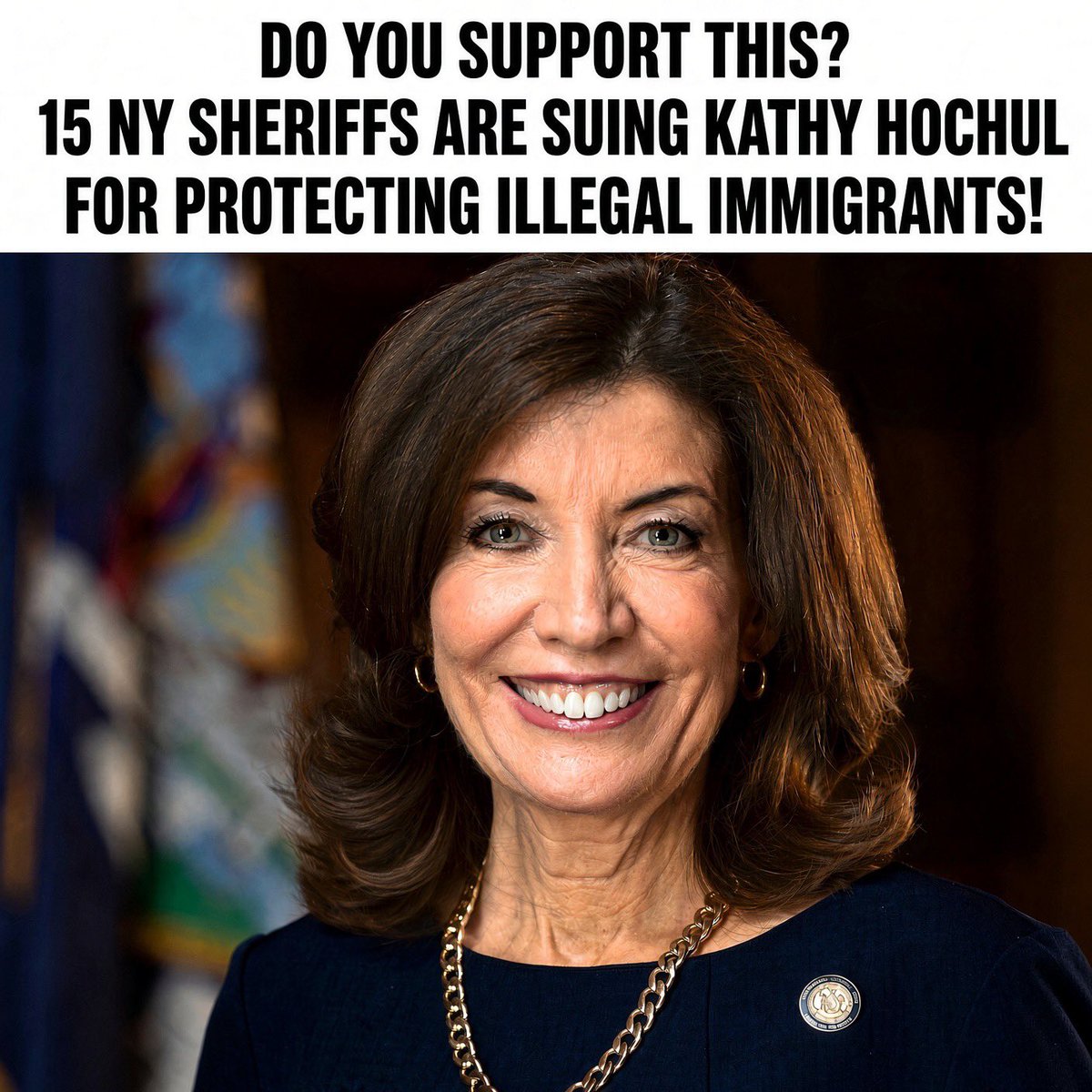 Sassafrass_84's tweet photo. 15 New York sheriffs just sued Gov. Kathy Hochul and AG Letitia James.

The issue: a new state law (the “Local Cops, Local Crimes Act”) that voids 287(g) agreements and similar contracts allowing local jails to work with ICE on people already in custody for local crimes.

The sheriffs say the law is unconstitutional overreach that ties their hands on public safety. Hochul’s office calls the lawsuit a waste of taxpayer money and says most agencies already operate without those partnerships.

This is real. It was filed in federal court in late August 2026. The “protecting illegal criminals” framing is the critics’ language, not the statute’s.

What do you think: should elected county sheriffs be allowed to keep those federal partnerships, or should the state decide?