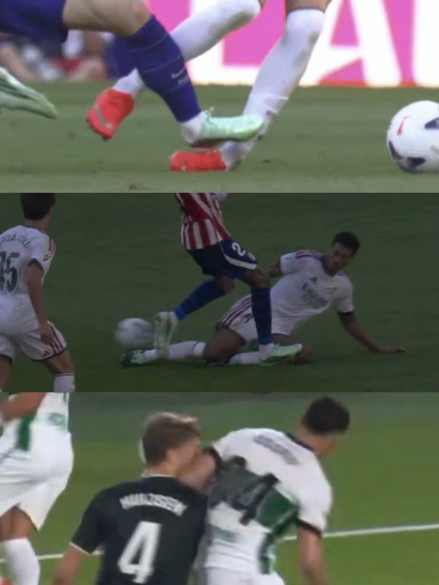 theMadridZone's tweet photo. 🚨 Real Madrid have suffered FORTY (40) fouls in the last two matches.

• 4 yellow cards were given for those fouls. One yellow card per 10 fouls.

2 other yellow cards were given for "arguments" against Elche players in 94th minute to inflate the stats & say they were "fair".

Real Madrid on the other hand commited 13 fouls.

• They got 4 yellow cards & 1 red card. A card every 2.6 fouls.

On top of that, they laugh in our face.