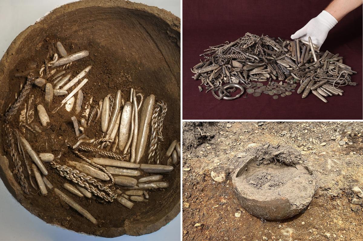 nypost's tweet photo. 'Strange sound' leads homeowner to unearth massive Viking silver hoard while digging for new patio https://t.co/2QHUjQioiy https://t.co/UTqSaVuUzp