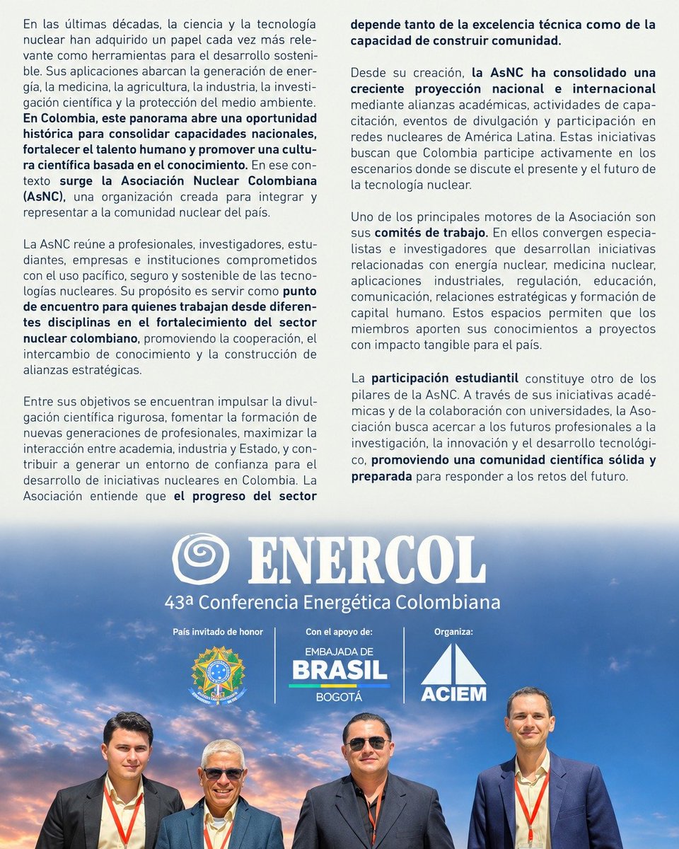 MrNuclearWolf's tweet photo. Hacia una Colombia Nuclear ⚛️🇨🇴☢️

En la nueva edición de Energía Nuclear Hoy de @enulanuclear presentamos a @asncol_oficial y nuestra visión para fortalecer el sector nuclear colombiano desde el talento, la ciencia y la comunidad.

#EnergiaNuclear #ColombiaNuclear #NuclearEnergy https://t.co/Epg14nd41F