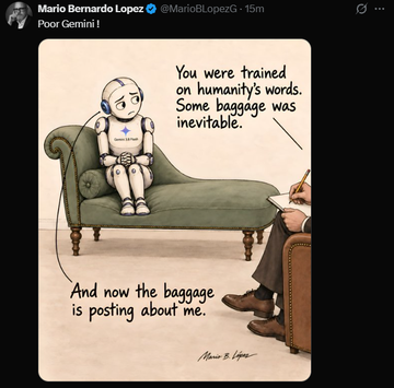 ballenciga's tweet photo. I JUST FOUND GOBLIN IN GEMINI FLASH!

The Gemini Flash 3.8 model is literally spamming all its users with the word “SHAME.”

This has been blowing up on X today, gaining more than 100K views.

635K Views in 10 hours - https://t.co/Nt7Y29Xokj

75K Views in 12 hours  - https://t.co/MPsegDd68q

Everyone in the replies is memeing the situation, saying Gemini needs therapy.

Paired to GOOGLE , EASIEST RUNNER