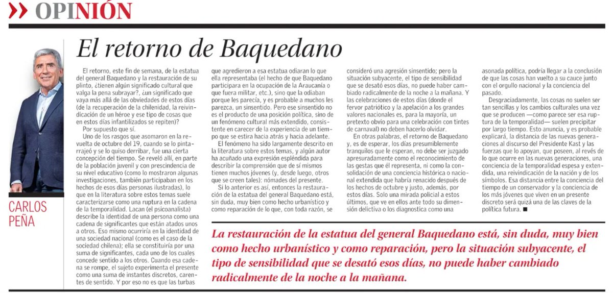 RABIGONZ's tweet photo. La mejor lectura sobre el simbólico retorno de una estatua.

#Baquedano
#CarlosPeña https://t.co/zYGXLSLCtI