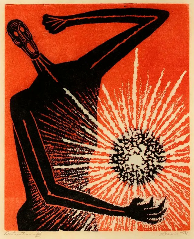 MenschOhneMusil's tweet photo. Detonation, 1972, Linocut,  Stanley Lewis (1930–2006). https://t.co/d98P34zGGL