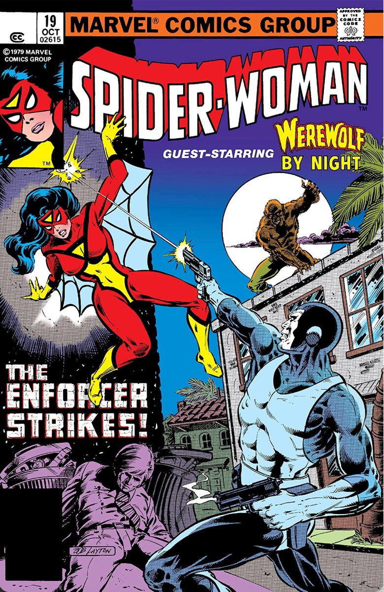 KylePrometheus's tweet photo. Bronze of the Day.  🧡  Venom Blast Day 19.

Spider-Woman #19.
October 1979.
The Beast Within.
Cover: * @Bob_Layton.
Iron Master on the door.
Story: Gruenwald / Grant / Infantino / Esposito.

Jerry is already gone.  🎻
Magnus too.
The city is quieter than it should be.
She visits the hospital.
She sits in the circle and cannot speak.
Lindsay takes her home.

Then the howl.

Jack Russell.
The wolf she met once and he does not remember.

The Enforcer in white armour and a purple coat.
Darts. The Tingler.
Her blood burns the drug off.

Carmine’s last issue.
The (graceful arabesque) line still dances.
Then the book changes hands.

One cover.
One chart.

Panel (POWER CHART 💪) of the Day.  💬

She wanted a friend.
The night sent her a werewolf.

Week 2.

Finding her feet.

The house is not empty.
The moon is not kind.

💔 'Why do you have to be a...heart breaker?' 🌟 🪩

🎤  https://t.co/nKA24JyuEB