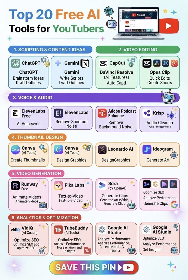 sakibulislam98's tweet photo. 🚨 20 FREE AI TOOLS EVERY YOUTUBER SHOULD KNOW!

From script writing → video editing → voiceovers → thumbnails → AI video generation → YouTube SEO — these tools can save you hours of work.

👇 Comment “AI” saved!
🔖 Save this post !
Follow @Shoumya23 for more AI tools. https://t.co/r0QNz8wvST
