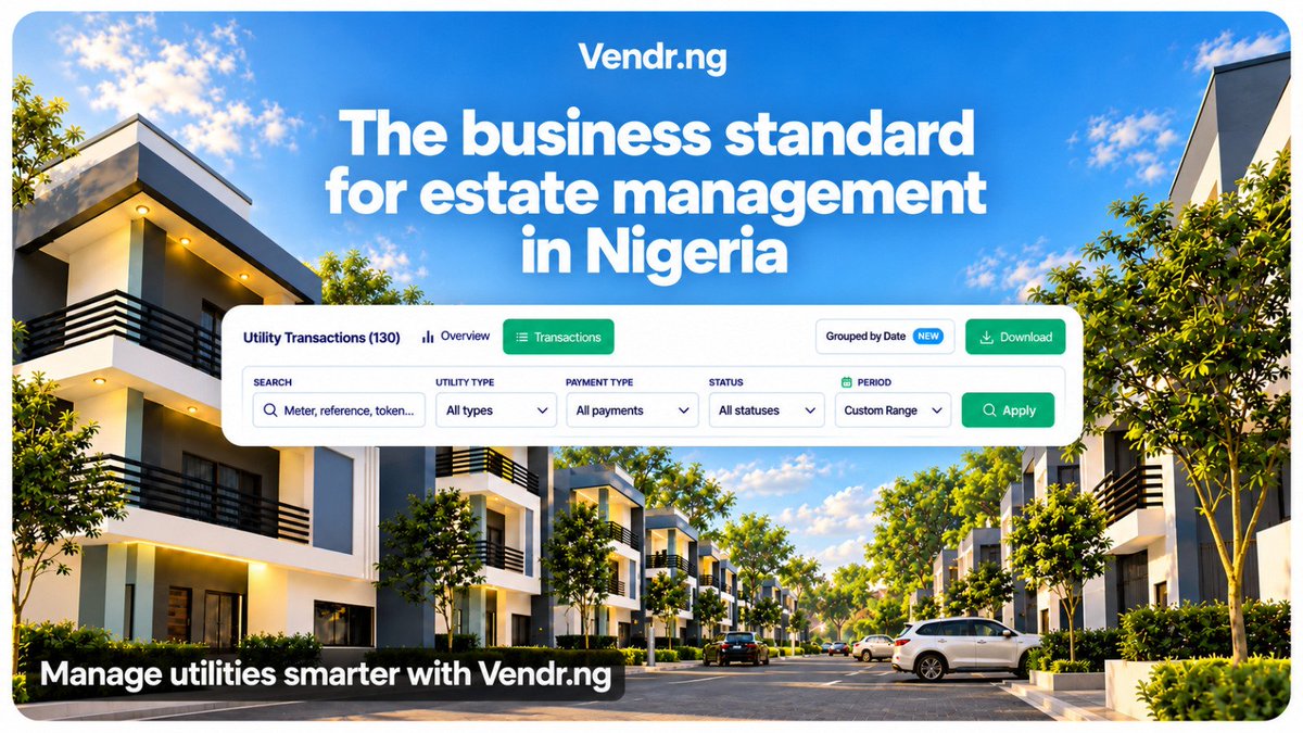 VendrNg's tweet photo. Managing an estate is already a full-time job. Learning your software shouldn’t be another one.

**Vendr Utilities makes facility and estate management easy to adopt and easy to use.**

Residents can buy utility tokens, pay estate bills and raise support requests. https://t.co/vLJyBr1sX2