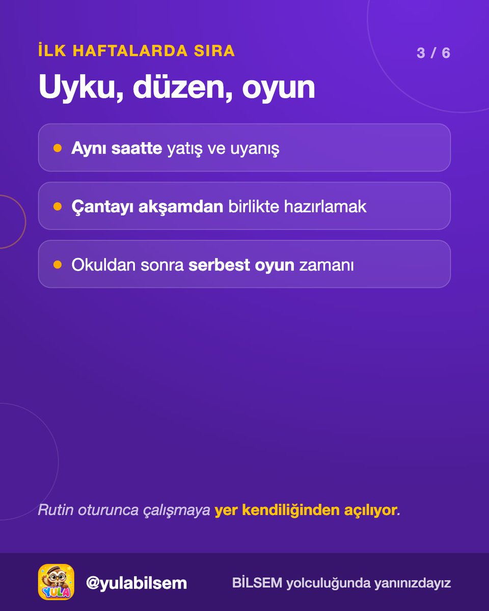 yulabilsem's tweet photo. Akşamları yorulup huysuzlaşması çok normal 🎒 Yeni öğretmen, yeni ortam gün boyu tüm dikkati tüketiyor.

İlk haftalarda uyku düzeni, akşamdan çanta hazırlama ve serbest oyuna öncelik verin. Ders içinse uzun oturumlar yerine her gün aynı saatte 10 dakika yeterli.

#bilsem #yula https://t.co/O14GRRWwi3