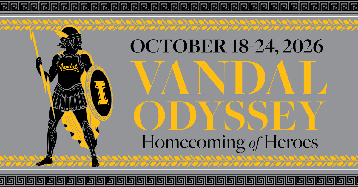 uidaho's tweet photo. Just 4 weeks until Homecoming! 🛡️⚡ Vandals return home Oct. 18-24 for Vandal Odyssey: Homecoming of Heroes. Start planning your odyssey 👉 https://t.co/hltxCJ1ha1 https://t.co/Po95Ufrryh