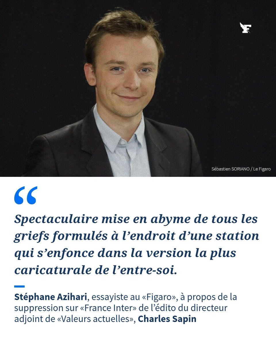 Le_Figaro's tweet photo. Stéphane Azihari : «L’affaire Sapin prouve que France Inter est déjà privatisée… par la gauche sectaire» → https://t.co/tcpfDLwIVk https://t.co/snLnwZYKUR