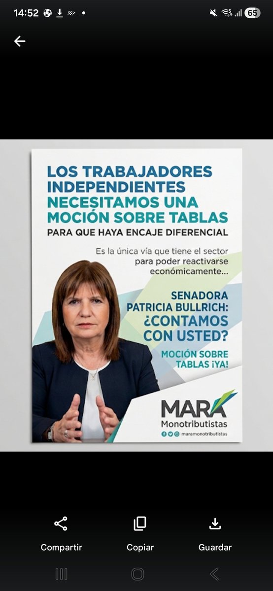 MARAMonotributo's tweet photo. Senadora @PatoBullrich el sector de los trabajadores independientes necesitamos una moción sobre tablas en la Reforma de la Carta Orgánica del BCRA.

En este link podrá encontrar el fundamento de dicha moción:

https://t.co/VOXqpDtFbe

¿Contamos con usted? #Monotributistas #Autonomos #MiPymes.

Necesitamos #RESPUESTAURGENTE