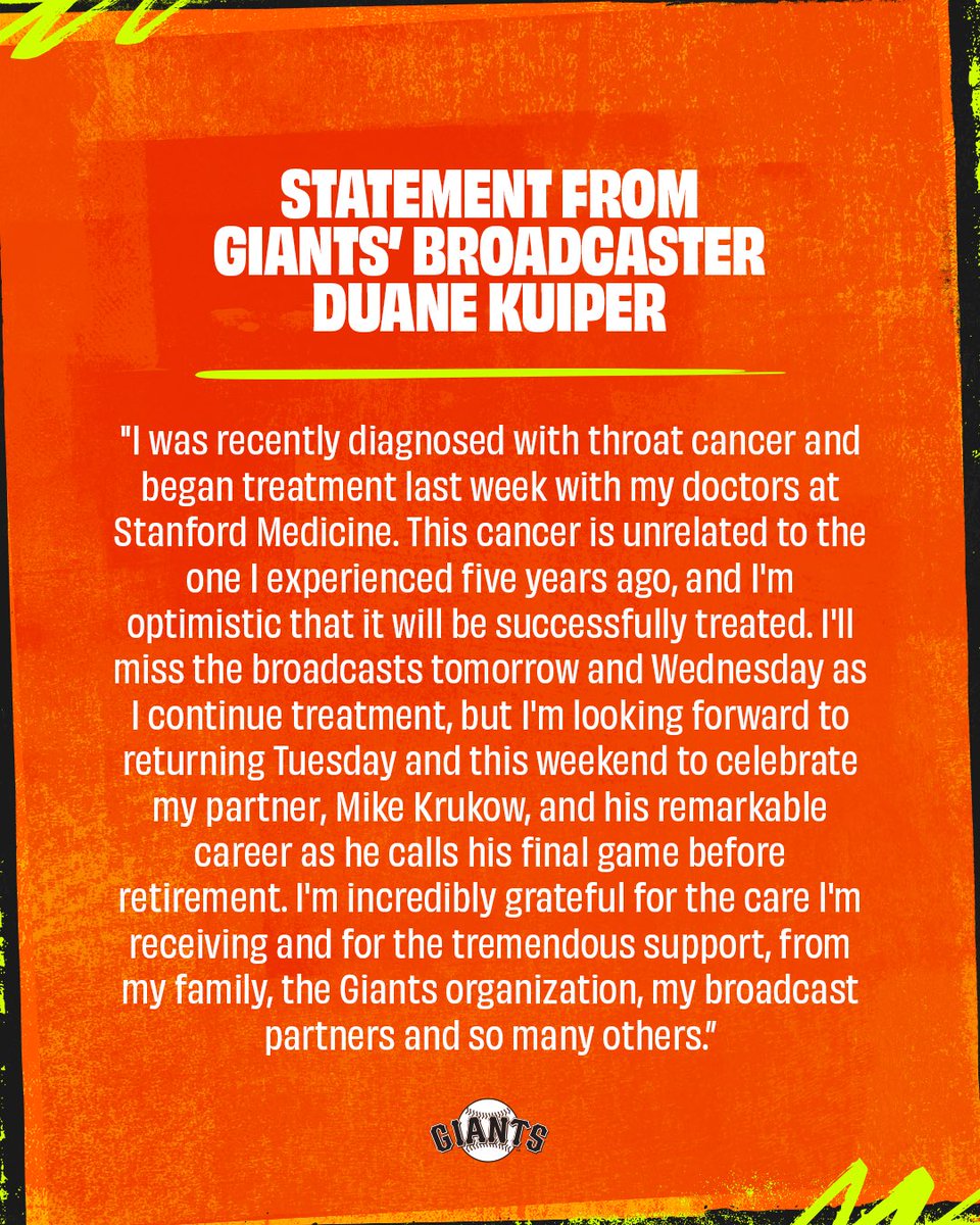 SFGiants's tweet photo. A message from Duane Kuiper 🧡 https://t.co/Vcc2RtZ6y5