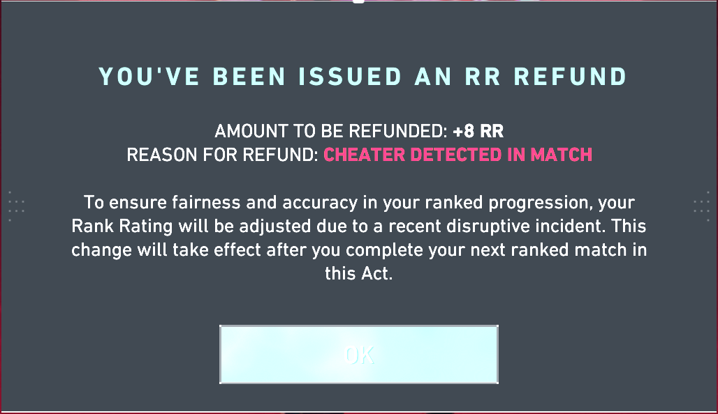 True_Eidolon's tweet photo. thank you @VALORANT because obviously i only lost 8 rr for losing, this really makes my day. https://t.co/YvOxKDSHZD