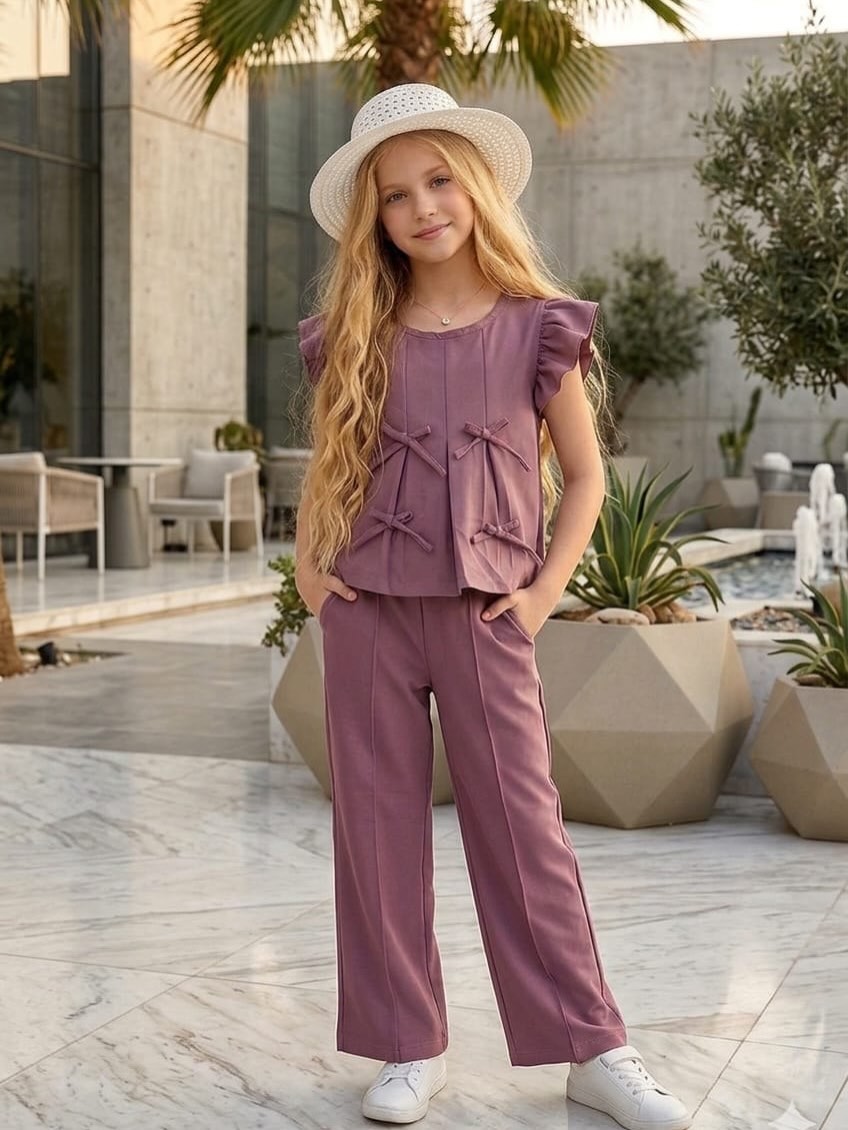 artu1289's tweet photo. Elegant girls’ set featuring a bow-detail top and wide-leg pants, perfect for Eid and special occasions. Available in sizes 3–10 years. Order via DM or WhatsApp 78 868 280. https://t.co/7AqFU1MTTY