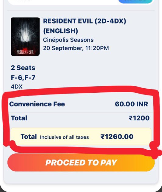 issa_secondacc's tweet photo. BookMyShow Convenience Fee is 141rs And Same Fee on Cinepolis is 60rs

Additional fee on card offer (bonus for customers) 

Am I missing something ? @bookmyshow @bookmyshow_sup

@EvryPaisaMatter https://t.co/QnodUKoJme