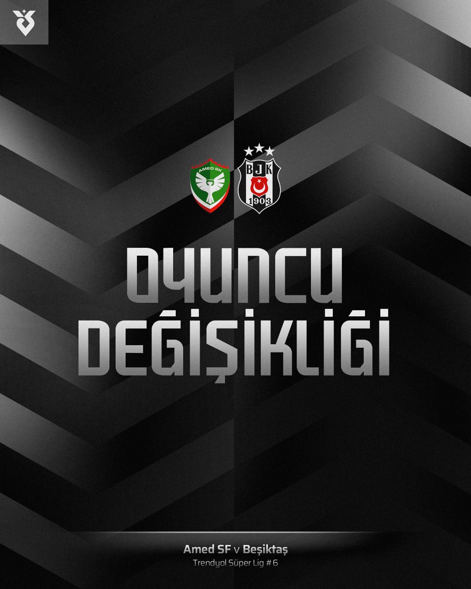 Besiktas's tweet photo. Oyuncu değişikliği | Üç değişiklik 🔁

🔺Cerny, Miretti, Emirhan

🔻Poku, Olaitan, Djalo

AMD 🆚 BJK | 2-0 | 46’ https://t.co/6T168l1Z3E