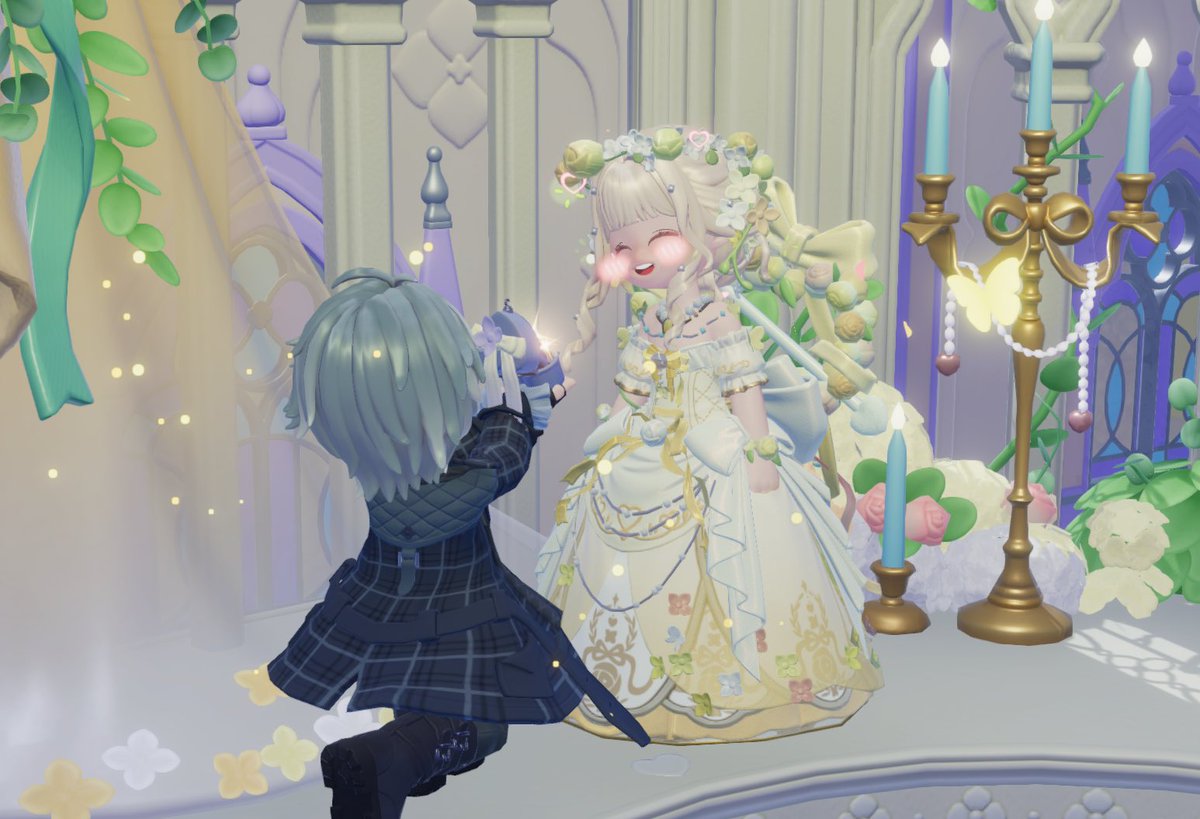 GaMe_3015's tweet photo. 花嫁ねむちゃんが可愛すぎてプロポーズしてきた（）

2枚目は花嫁にプロポーズするホストを撮影する花嫁2の図

2人ともクエストも写真撮影もありがとう〜🫶 https://t.co/hut7NGU43U