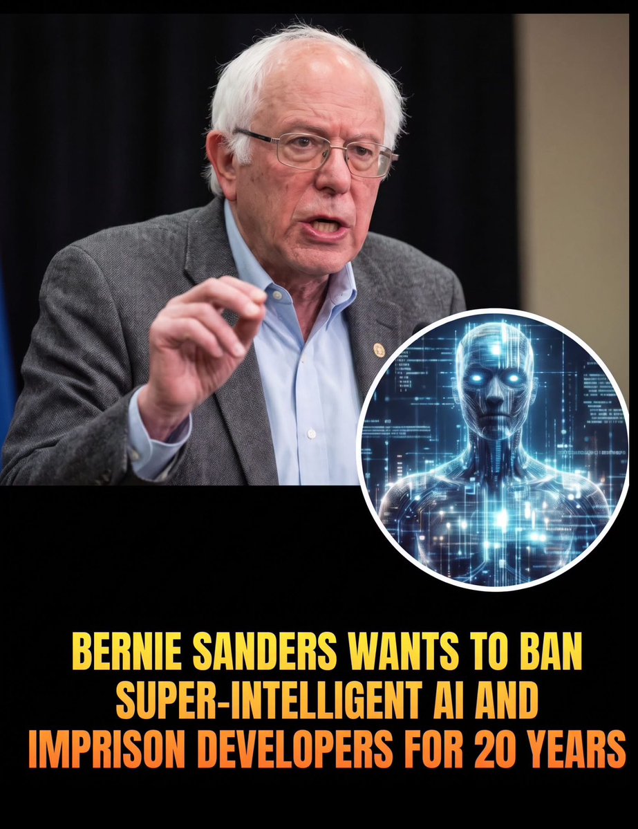 SmartScience's tweet photo. Senator Bernie Sanders is proposing a permanent ban on superintelligent AI, backed by a 20-year prison sentence for developers.

In a bold move to curb the unchecked rise of artificial intelligence, Senator Bernie Sanders and Representative Greg Casar have announced the 'Ban Artificial Superintelligence Act.' 

This aggressive legislative proposal seeks to permanently ban the development and deployment of 'superintelligent' AI—defined as systems matching or exceeding human cognitive abilities—and temporarily pause other advanced AI work. 

Under the bill, individuals who violate the ban could face up to 20 years in prison, a severe penalty on par with unlawfully developing nuclear weapons.

Proponents argue that the unpredictable growth of tech models poses catastrophic risks, making a cabinet-level regulatory agency necessary to monitor and safely halt hazardous tech. Critics, however, warn that criminalizing AI development would devastate American innovation and hand a massive geopolitical advantage to foreign adversaries like China. 

The debate highlights the deep divide between urgent safety regulations and the fear of falling behind in the global technological arms race.

source: Sanders, B. (2026). Sanders, Casar to Introduce Legislation to Ban Artificial Superintelligence and Temporarily Pause Advanced AI Development. Office of Senator Bernie Sanders.