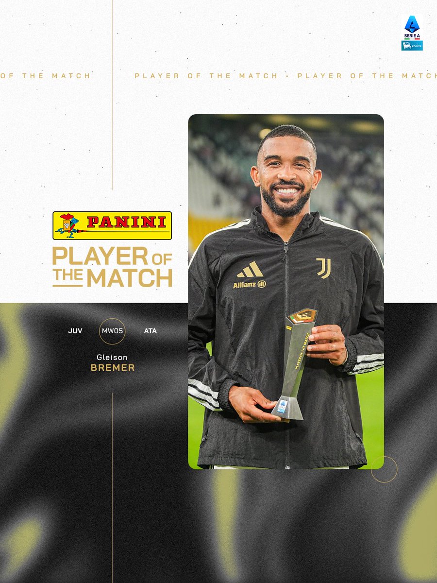 SerieA's tweet photo. Il Panini Player of The Match di #JuveAtalanta è Gleison Bremer ©️🏅

#SerieAEnilive https://t.co/bxAhDoVOCp