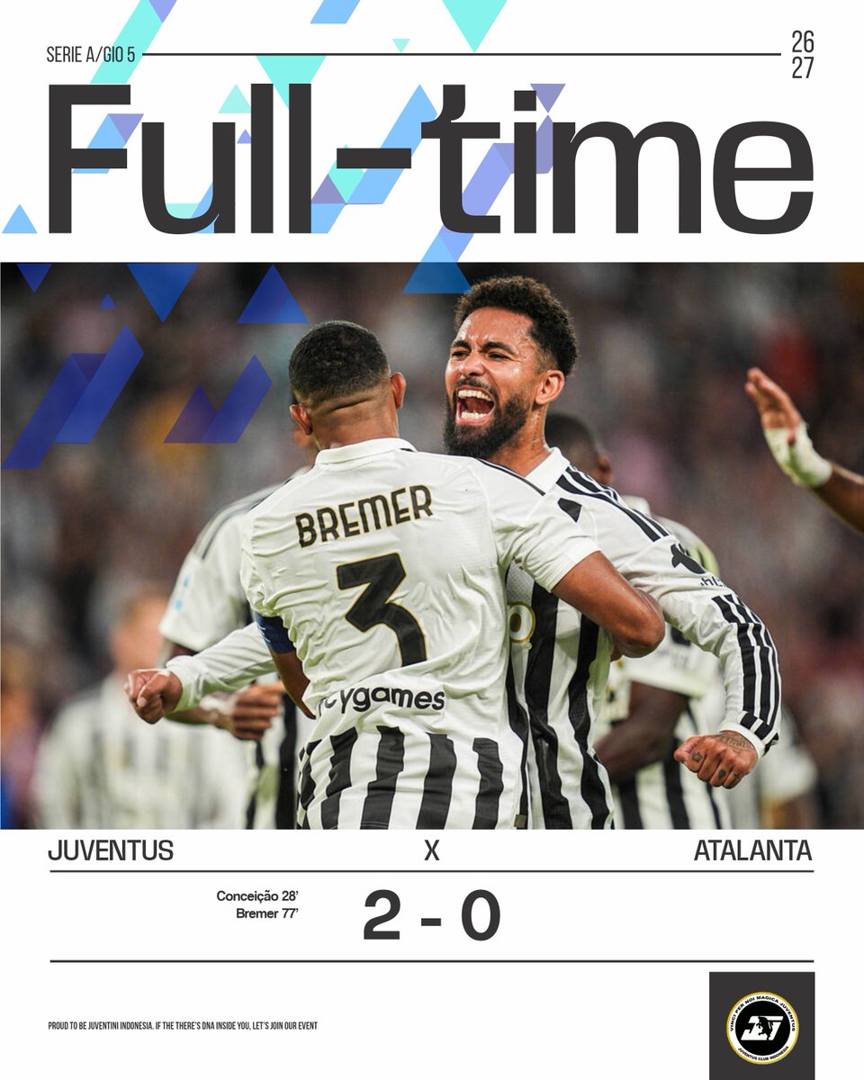 JCIndonesia's tweet photo. Juventus kembali ke jalur kemenangan di Serie A dengan mengalahkan Atalanta 2-0 di Allianz Stadium. 

Meski beberapa kali melakukan kesalahan elementer, Juve bermain cukup solid dan impresif. Raihan kemenangan malam ini membuat Juve naik ke posisi 6 tabel klasemen. 

Komentar? https://t.co/gbWpUHnTjH