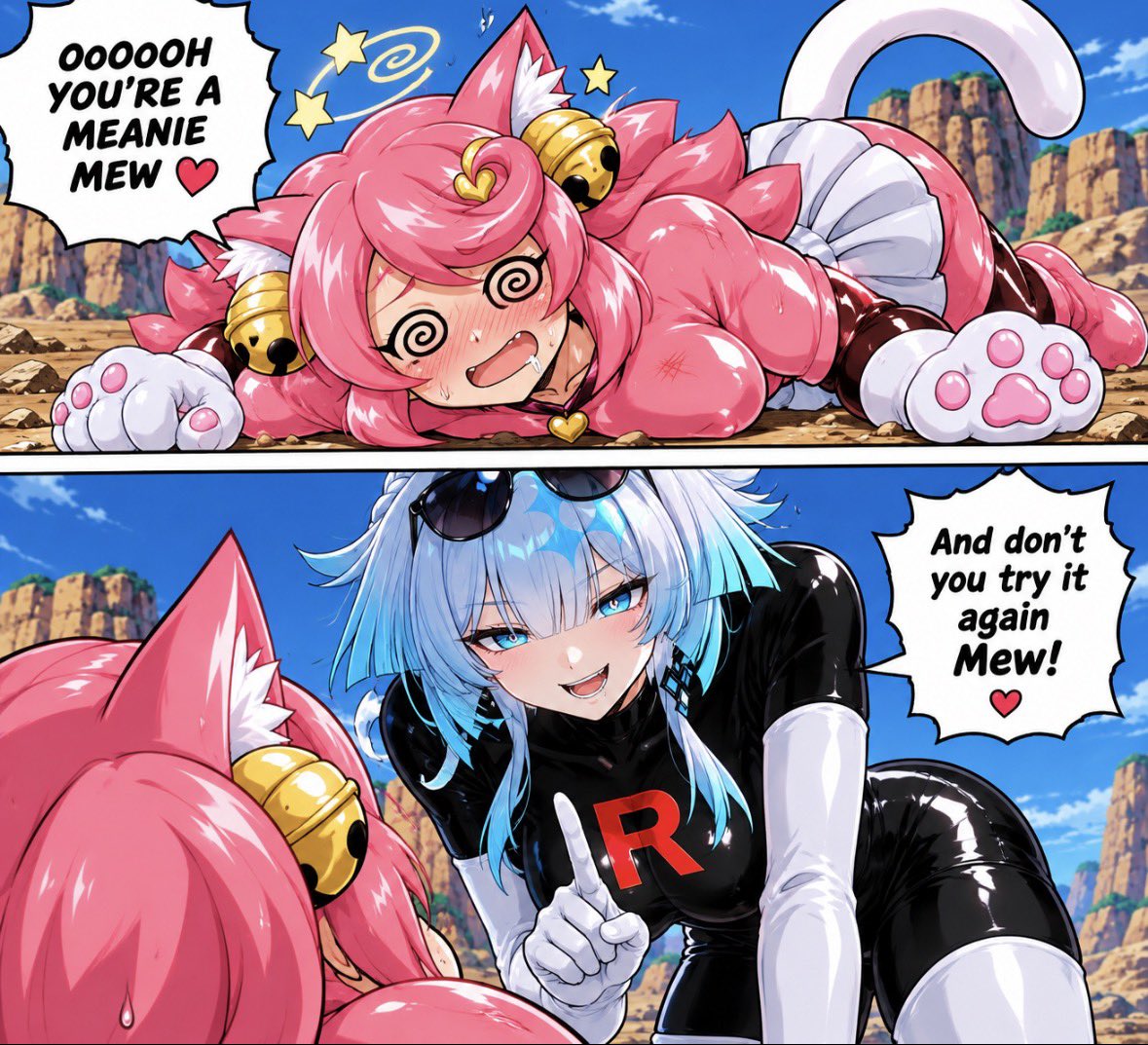 CaiTheSaiyan's tweet photo. Owie my first defeat as Mew! I’ll get you next time @MMCeryWasHere also sorry I’m abit slow replying today Mew has had a busy day ❤️ https://t.co/hlRqL2ligP
