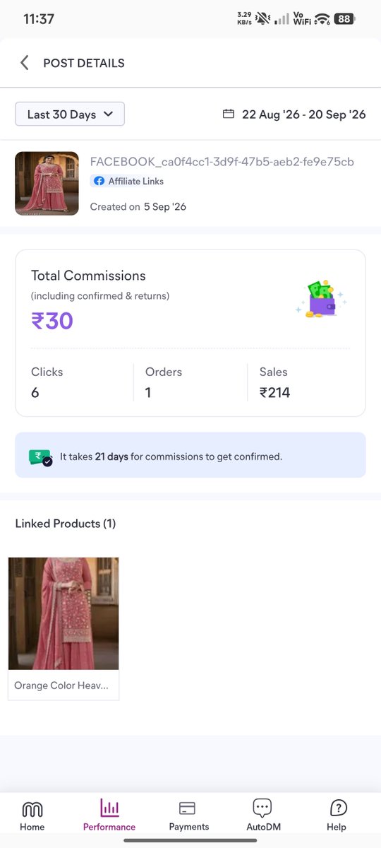 Amanigxao's tweet photo. @meesho_support @Meesho_Official Bug on Creator Club for post 5 Sep '26 (ID: s-430572627). Catalog price is ₹877-₹939, but system tracked sales as ₹214, cutting my commission. Order is delivered &amp; confirmed. Please fix the backend bug &amp; credit balance. https://t.co/JlOZw8HGND