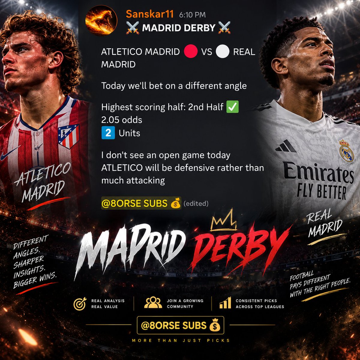 Sanskar_4112's tweet photo. MADRID DERBY ACED โ
WEEKEND COOKED ๐ด
Another strong weekend for the subs ๐
Madrid Derby was read beautifully @ 2.05
2 UNITS ๐ฎโ๐จ๐ฐ
Big odds. Multiple markets cashed
Signup here:
https://t.co/lWbbTA3L44
@MoOfItOFFICIAL @EGG_173 @ILYCOOLCAT @M4stertigerrr
#MOOFIT #ATMRMA https://t.co/UwIbrUpI78