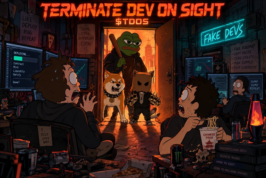 TERMINATE_DEV's tweet photo. @AltCryptoGems $TDOS is awaiting your arrival . TERMINATE DEV ON SIGHT. Exposing fake devs throughout the industry 🐸🐕🐈 https://t.co/QycRBvtPtD