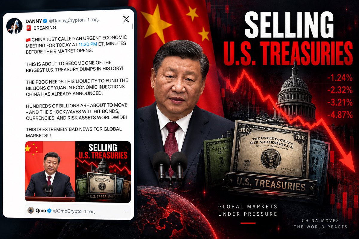 stillholdingg's tweet photo. ⚠️ BREAKING — not the movie version.

China’s US Treasury pile is at a 2008 low.
$618 billion.
Half of what it used to be.

That’s not a rumor from a night meeting.
That’s the official tape.

When the second-largest buyer steps back,
bonds, the dollar, and crypto all sit in the same room.

Don’t wait for the explosion post.
The exit already started.

001 / 100