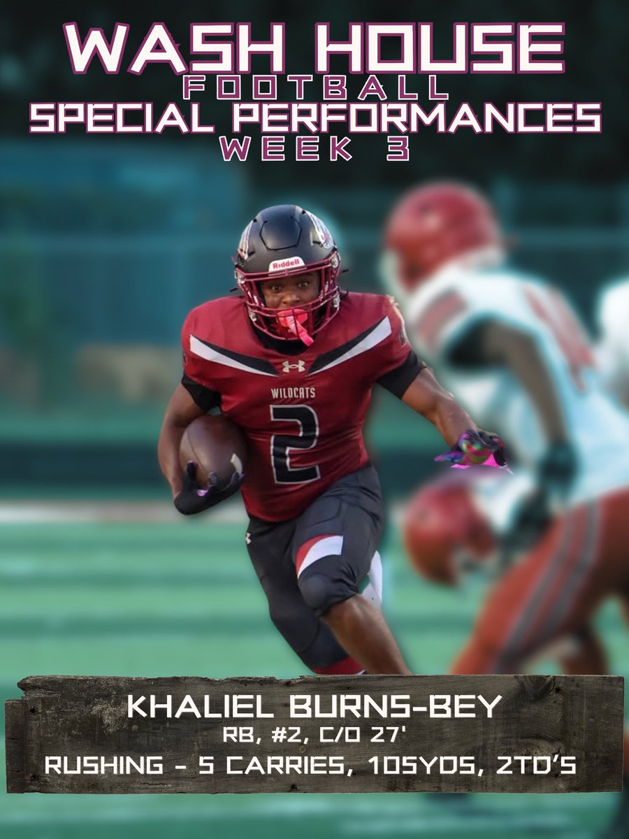 WashHouseFB's tweet photo. Week 3 brought out another phenomenal performance from Junior QB Benito Morell along with Seniors WR CamRon Fields, and RB Khaliel Burns-Bey on the offensive side. On the defensive side Micah Neely made huge plays even registering a pick 6. #WhoseHouse #WashHouse #WildcatCounty https://t.co/UK7CM0vdbj