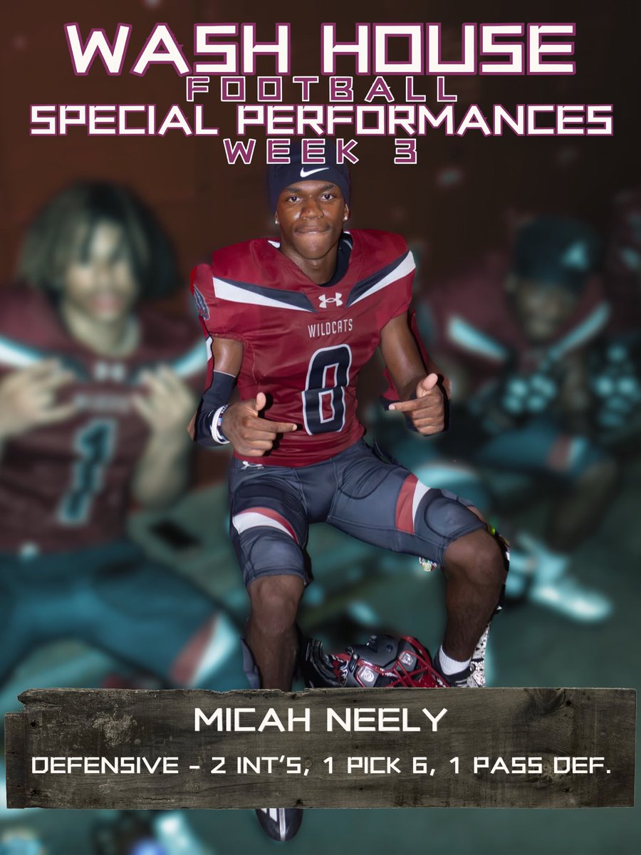 WashHouseFB's tweet photo. Week 3 brought out another phenomenal performance from Junior QB Benito Morell along with Seniors WR CamRon Fields, and RB Khaliel Burns-Bey on the offensive side. On the defensive side Micah Neely made huge plays even registering a pick 6. #WhoseHouse #WashHouse #WildcatCounty https://t.co/UK7CM0vdbj
