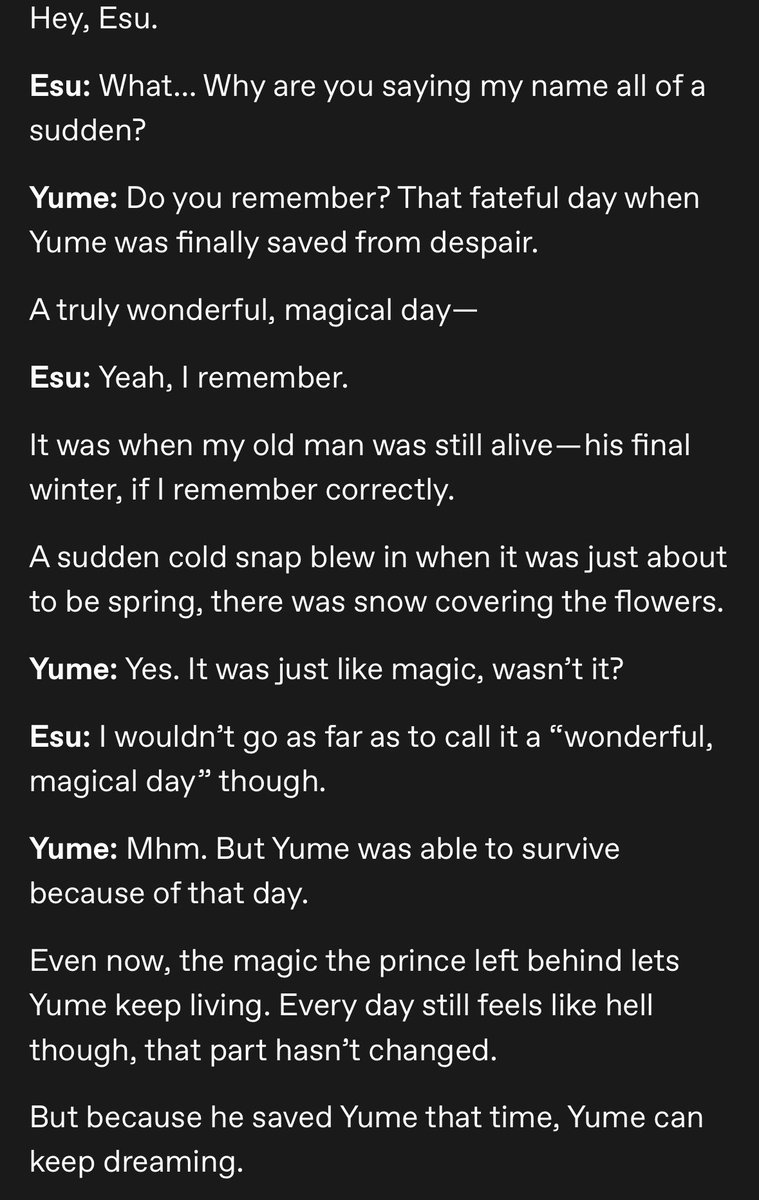 spriotter's tweet photo. Bruh this part was confusing me cause of how yume mentioned esupapa at the end 1st photo when theyre clearly referencing esuyume scene in 2nd photo but😭 by "magic the prince left behind" she probably means esu lmfaooo poor esu https://t.co/jj05nxDrhE