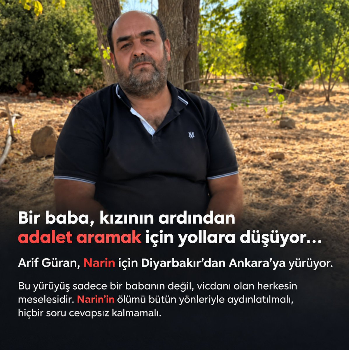 _tevhidekip's tweet photo. Bir baba, kızının ardından adalet aramak için yollara düşüyor...  

Arif Güran, Narin için Diyarbakır'dan Ankara'ya yürüyor.  Bu yürüyüş sadece bir babanın değil, vicdanı olan herkesin meselesidir. 

Narin'in ölümü bütün yönleriyle aydınlatılmalı, hiçbir soru cevapsız kalmamalı.  

#NariniçinAdaletYolu