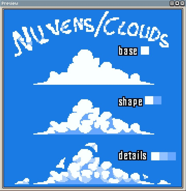 Magmariin's tweet photo. How to clouds / nuvens tutorial #pixelart #gamedev https://t.co/cMOdqPByVU
