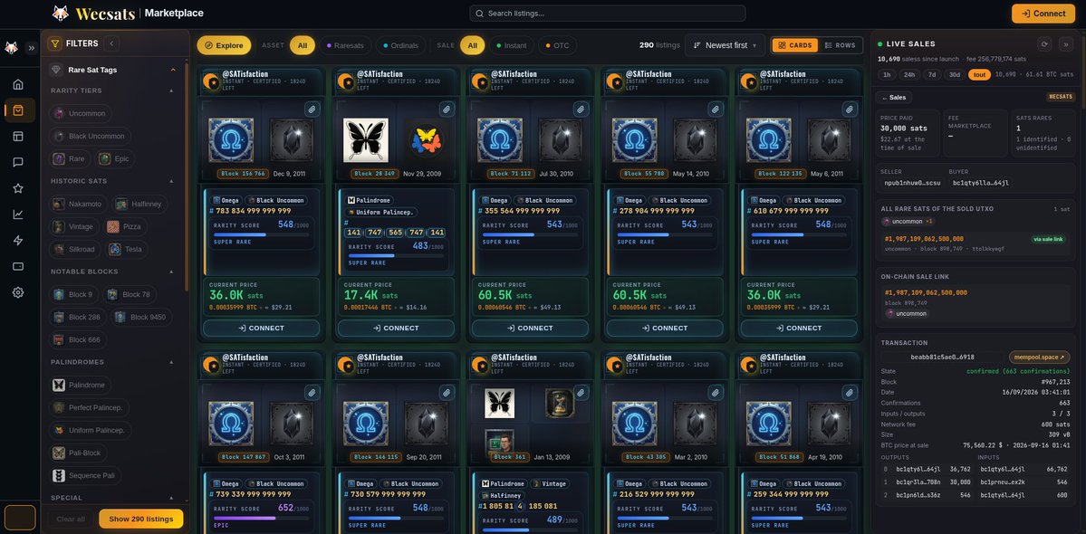 Inatendu29's tweet photo. Live on-chain sales feed is now live on https://t.co/sBoI8Yjcrl ⚡️🔴

Pure, unadulterated Bitcoin settlement data directly streamed to the marketplace UI :  

- Real-time tape: Live sales stream with instant transaction breakdown, sat ranges, blocks, and fees. 
 - Deep on-chain forensics: Click any sale for full UTXO provenance, buyer/seller addresses, mempool confirmations, and rare sat composition.   
- 100% on-chain truth: Powered strictly by our sovereign Bitcoin Core,  zero third-party APIs, zero off-chain estimates.

Track the pulse of the Rare Sats market:
👉 https://t.co/sBoI8Yjcrl
#Bitcoin #RareSats #Ordinals