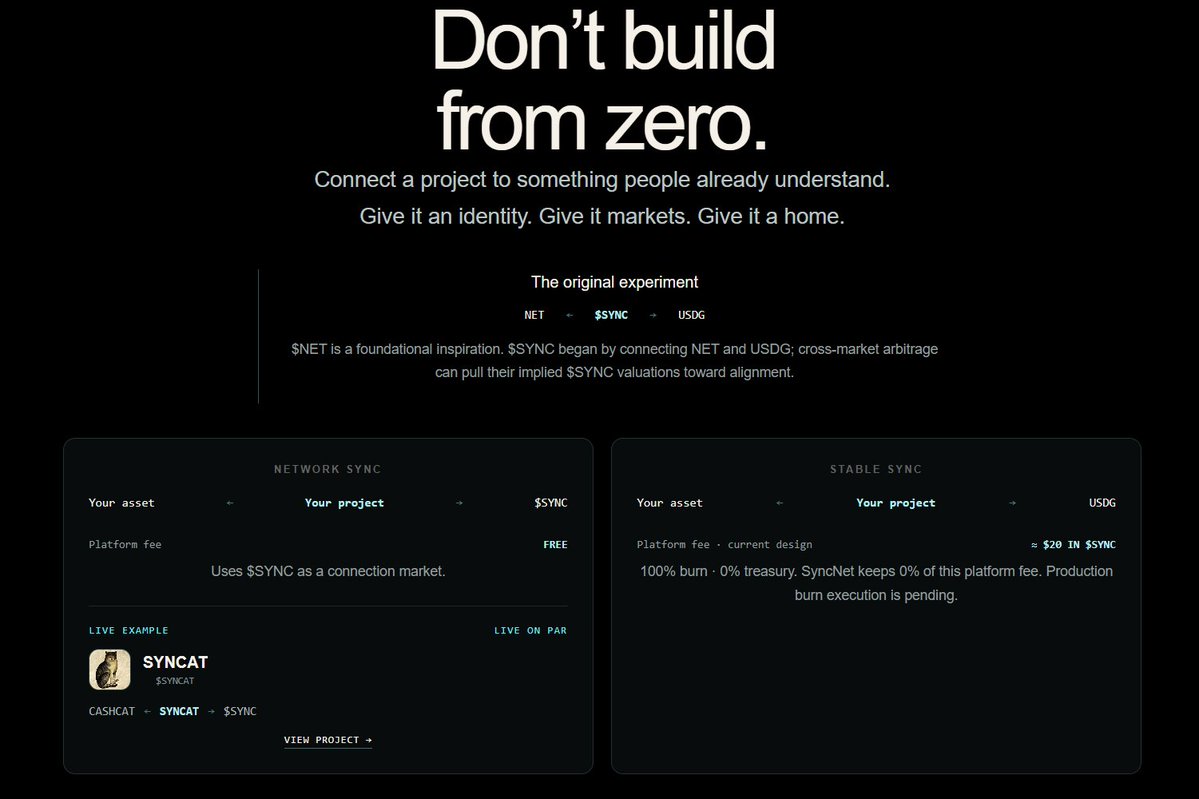 sync_on_par's tweet photo. Some people have said SyncNet is “just a launchpad.”

It isn’t.

A launchpad helps you launch.

We’re trying to build the layer on top of that — the layer that makes crypto creativity easier.

You have an idea.
You want to connect an existing project, asset or community to something new.
Instead of rebuilding everything from zero, you $SYNC the pieces and give the result its own identity, markets and home.
That’s the thesis.
And we’re building it in public, every day.

The projects created through this experiment are now starting to appear directly on the SyncNet website. $SYNCAT is already there. More infrastructure, clearer flows and more ways to sync are coming.

We know it’s early. We know some parts still need work.

That’s why feedback matters.

If you see something that can be improved, tell us.

We keep building.
We keep syncing.