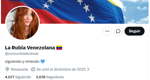 LuisCarlos's tweet photo. Otra granja de cuentas chavistas en X/Twitter para fingir campañas y operaciones de influencia. Se coordinan para sembrar información falsa y hostigar disidentes.
El método es viejísimo: usar fotos de chicas para levantar seguidores y babosos en plan "belladameo". https://t.co/A4Fb7D4S4S