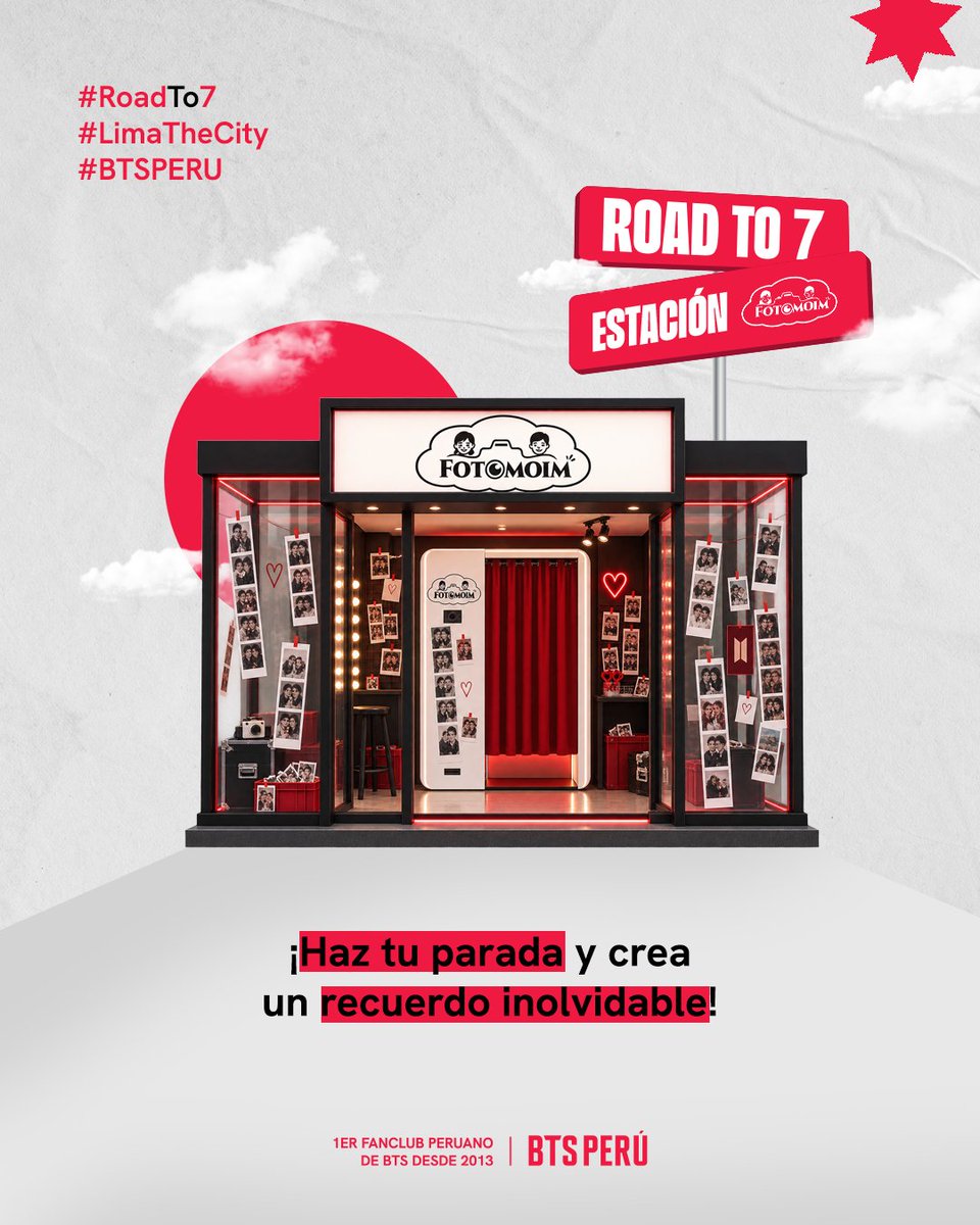 bts_peru1's tweet photo. ¡Fotomoim es una parada oficial del ROAD TO 7 creado por BTS Perú 🇵🇪💜 para darle la bienvenida a BTS en su gira Arirang 2026!🫶🏻🤩

La espera se vive juntos! 🇵🇪✨

Nos unimos junto a Fotomoim para celebrar la visita de  BTS a Perú🫶🏻💜

📅 Del 20 de septiembre al 10 de octubre podrás visitarnos y tomarte una 📸 foto con nuestro marco especial de BTS.

✨ Ven, vive la experiencia ARMY y llévate un recuerdo de esta celebración.

¡No te lo pierdas, ARMY! 💜
Te esperamos 🫰🏻

DISPONIBLE EN TODAS LAS SEDES: 
📍Lince – C.C. Arenales, https://t.co/sc0uBmL30T piso, N.° 2-32
📍Miraflores (P. Kennedy) – Calle Los Pinos N.° 126 - Segundo piso. 
📍Santa Clara – Qhatu Plaza, 2.º nivel
📍Santa Anita – Mall Aventura, B-3030, Piso 3

#ROADTO7 #BTSPERU #LimaTheCity #Fotomoim #ArmyPeru