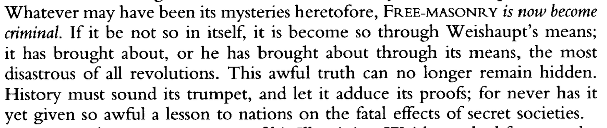 Imrah_Baines's tweet photo. Written in 1798 as a warning against secret societies.
It's almost as if the warning went unheeded.
#StopFreemasonry #AbolishSecretSocieites https://t.co/DbI3LcEg38