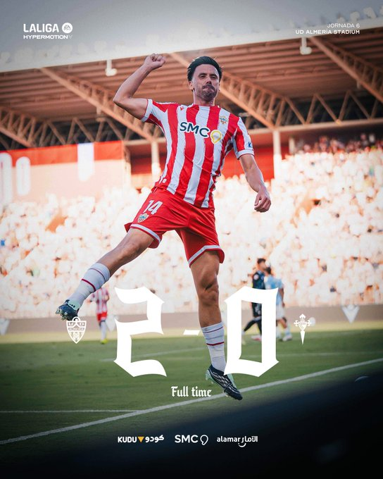 partidazocope's tweet photo. 💥 Final en Almería

🆚 @U_D_Almeria 2 - 0 @CanteiraCeleste 

⚽️ Melamed 6'
⚽️ Muñoz Jiménez 18'

✅ El Almería consigue su tercera victoria consecutiva

📻 #PartidazoCOPE https://t.co/d7HdsVbRZw