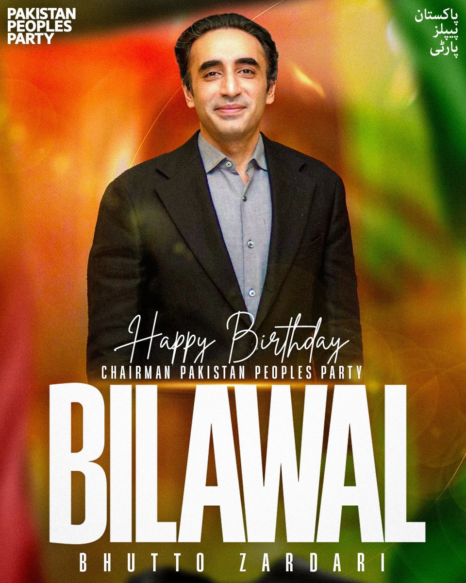 MediaCellPPP's tweet photo. عو��م کی امید، ملک کے روشن مستقبل کی نوید، عوامی حقوق کی جدوجہد کے علمبردار اور جمہوریت کے محافظ چیئرمین پاکستان پیپلز پارٹی بلاول بھٹو زرداری کو انکی سالگرہ مبارک
@BBhuttoZardari 
#HBDBilawalBhuttoZardari https://t.co/IVo5ZIhv8Z