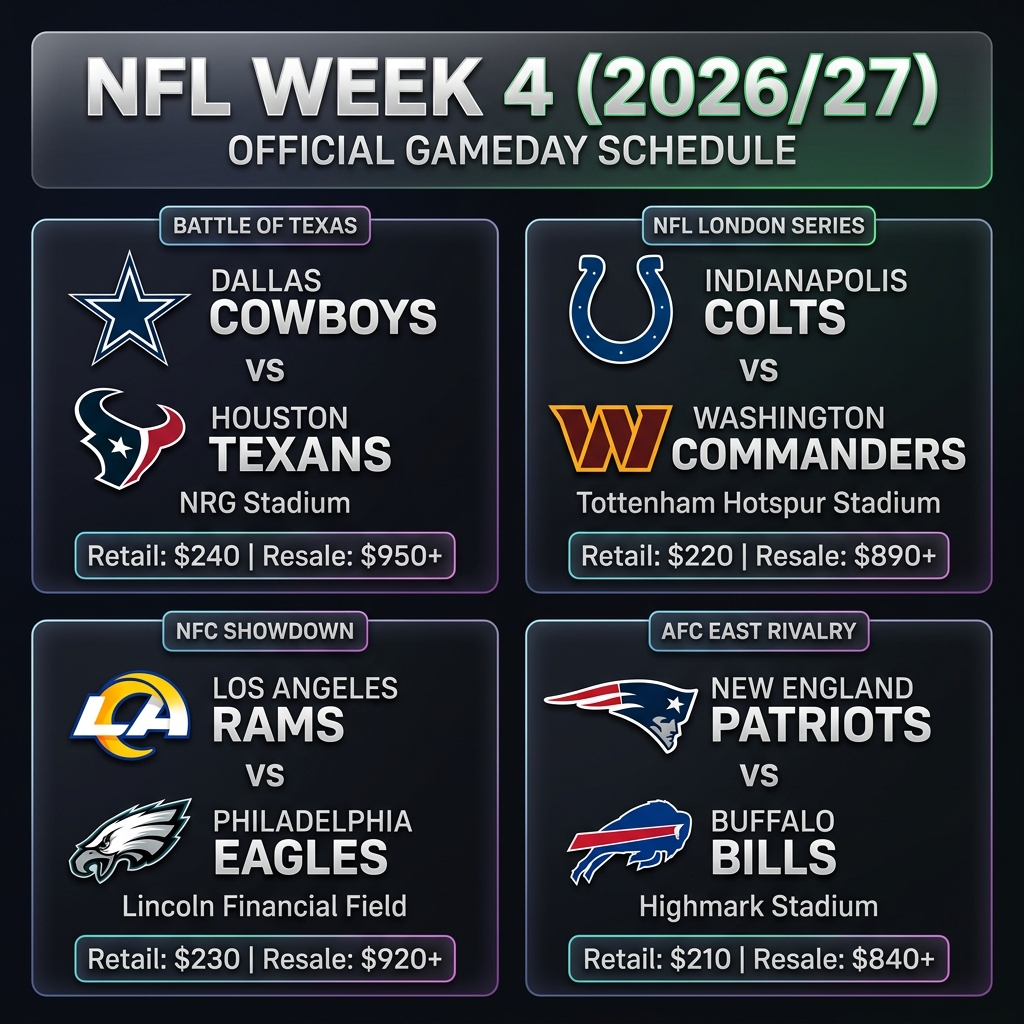 EventSyncSuite's tweet photo. NFL Week 4 is pure electricity. 🏈⚡

Battle of Texas in Houston + NFL London at Tottenham Hotspur Stadium. Lower bowl sideline seats vanish in seconds—secure yours before queues jam.

Link in bio 🔗

#NFL #NFLTickets #Ticketmaster #dallascowboys https://t.co/ixM1f9nEyC