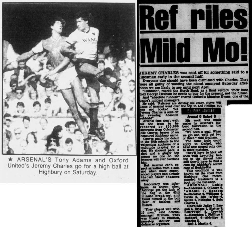 Supermacs_knee's tweet photo. 20th September 1986
Arsenal 0-0 Oxford.
Further frustration in finding the back of the net
However, the Anderson - O'Leary - Adams - Sansom defence is obeying Gunners boss George Graham's desire for clean sheets so it's 3 consecutive 0-0 results for the #Arsenal. https://t.co/K4RQP3cnDt